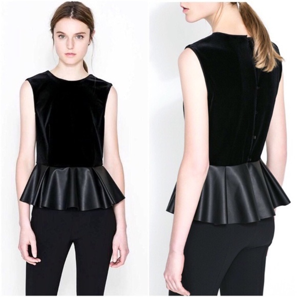 Zara Velvet & Leather Peplum Top